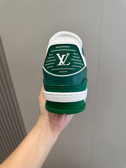 LV Trainer In Green And White With Textured Monogram Finish