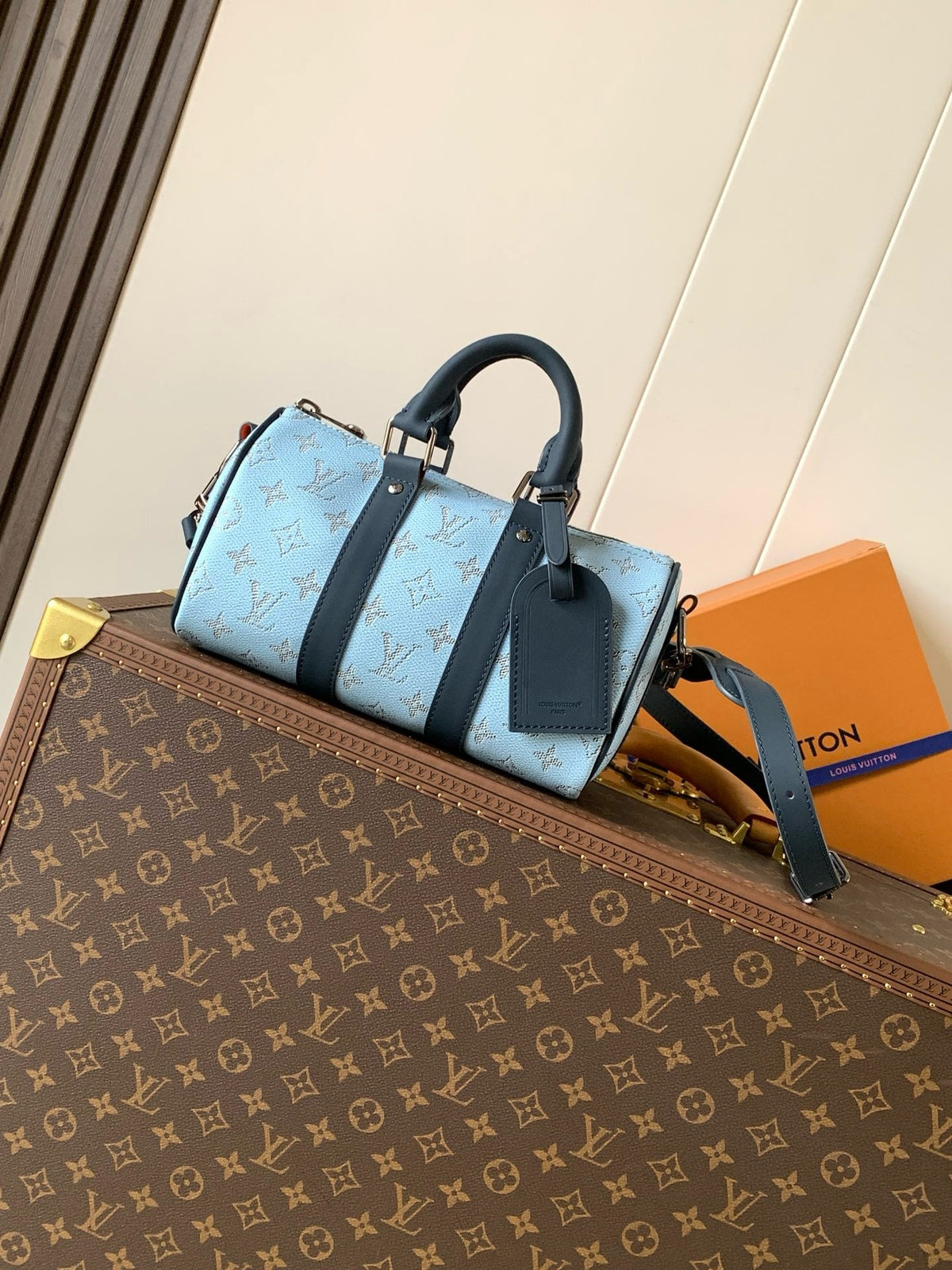 Keepall Bandouliere 25 Blue Monogram Heritage Canvas