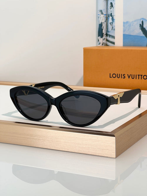 Black Cat-Eye Sunglasses With Dark Tinted Lenses And Gold-Tone Hardware