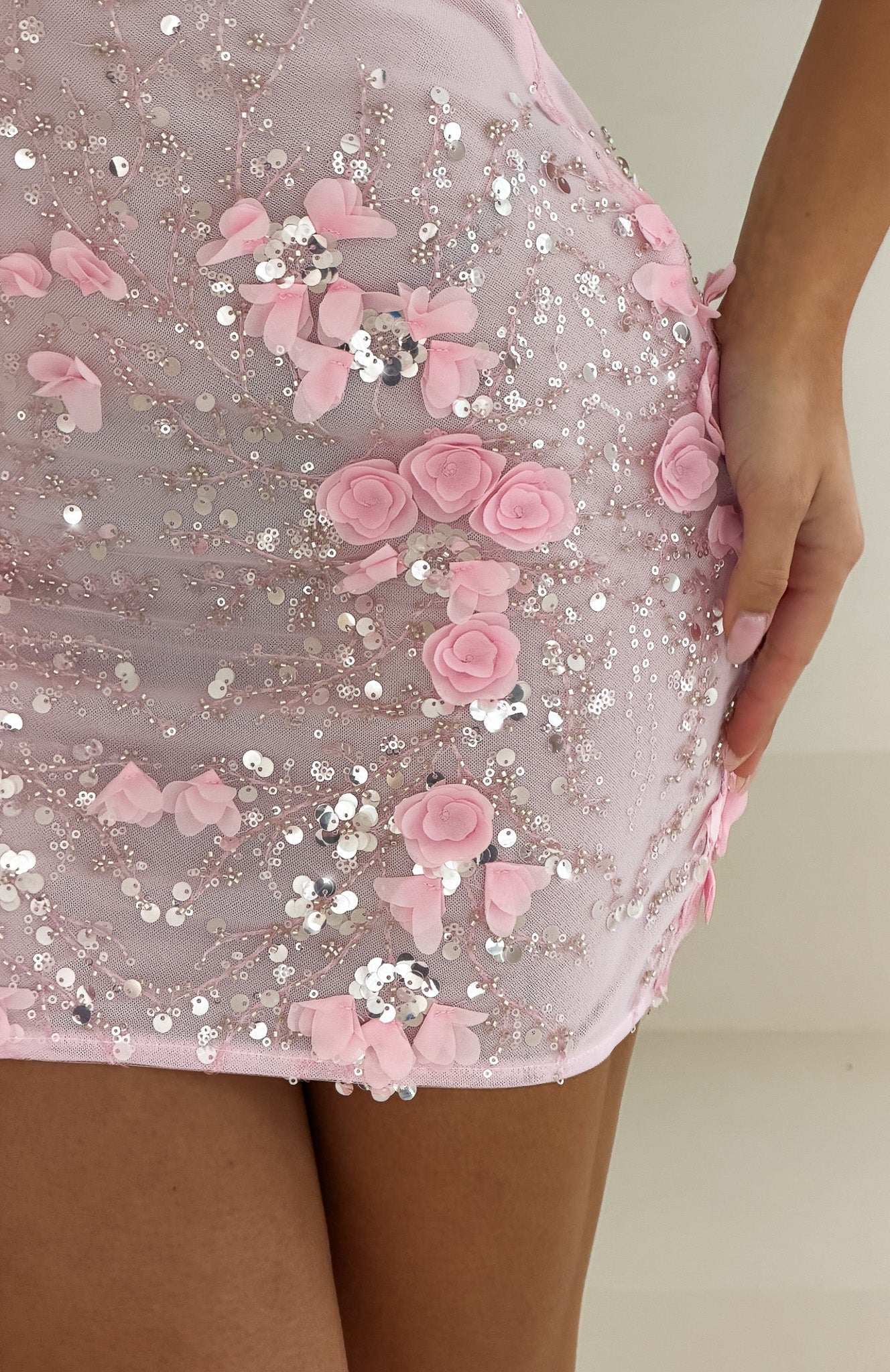 Dreamy Together Embellished Mini Dress Baby Pink