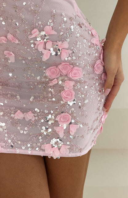 Dreamy Together Embellished Mini Dress Baby Pink