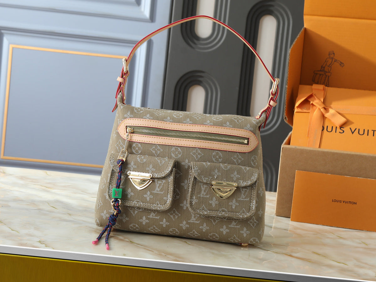LV Monogram Denim Baggy MM Hobo Shoulder Bag
