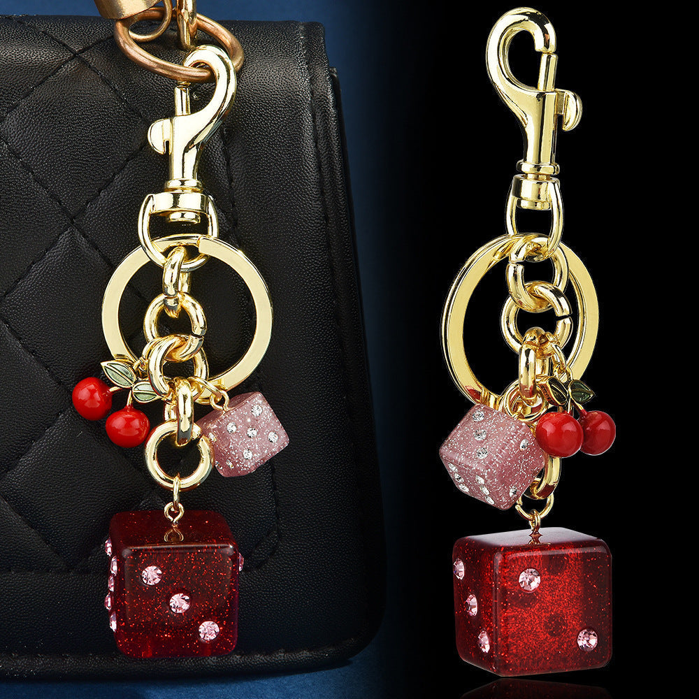 Dice Bag Hanging Vintage Cherry Keychain Pendant