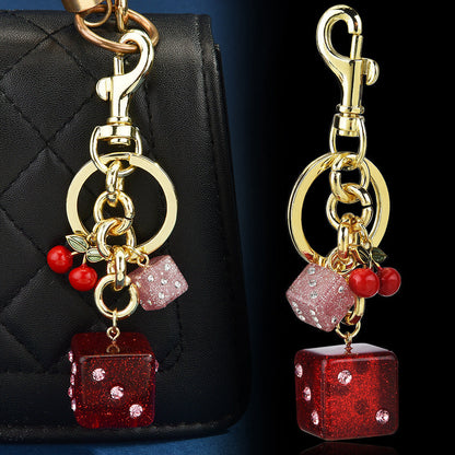 Dice Bag Hanging Vintage Cherry Keychain Pendant