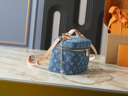 Luxury Denim Monogram Vanity Crossbody Bag