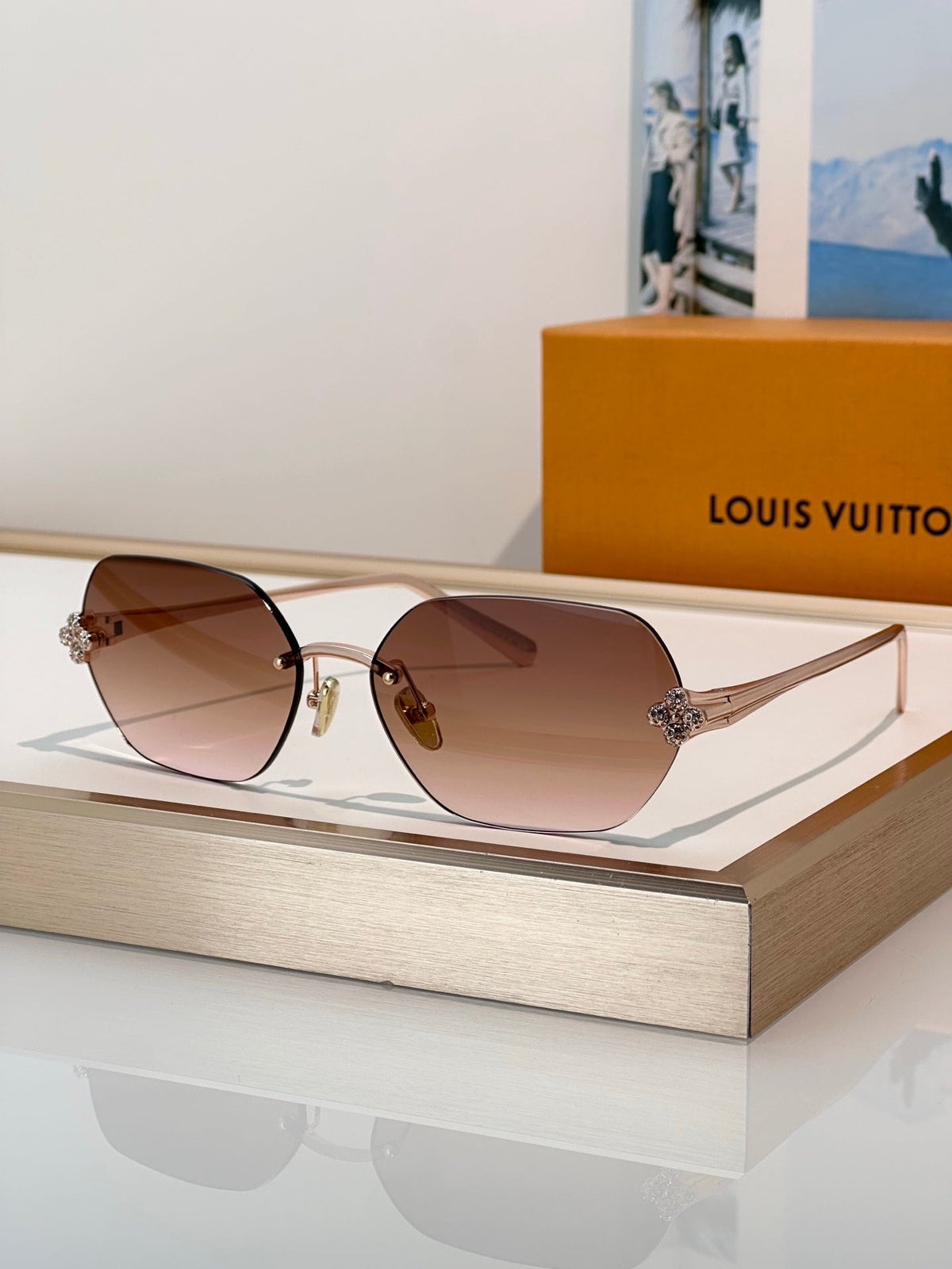 Geometric-Frame Sunglasses Featuring Rose Gold-Tone Metal Frame