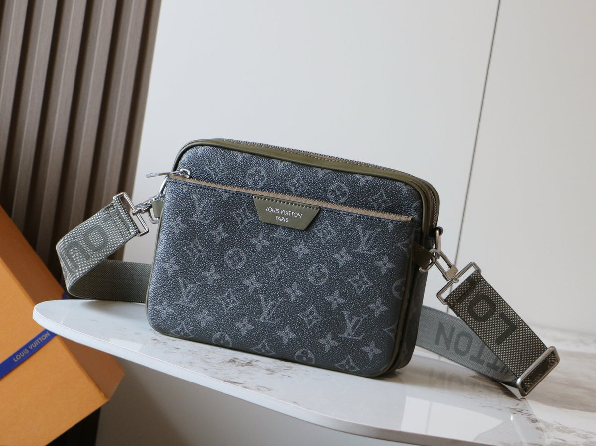 Trio Messenger In Monogram Eclipse Canvas With Khaki-Green Leather Trim