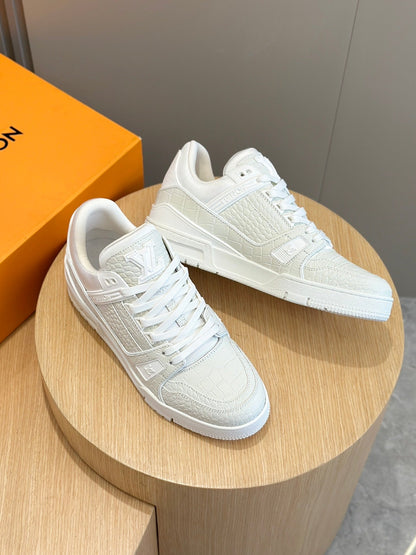 LV Trainer Sneakers In White And Iconic Signature On The Side