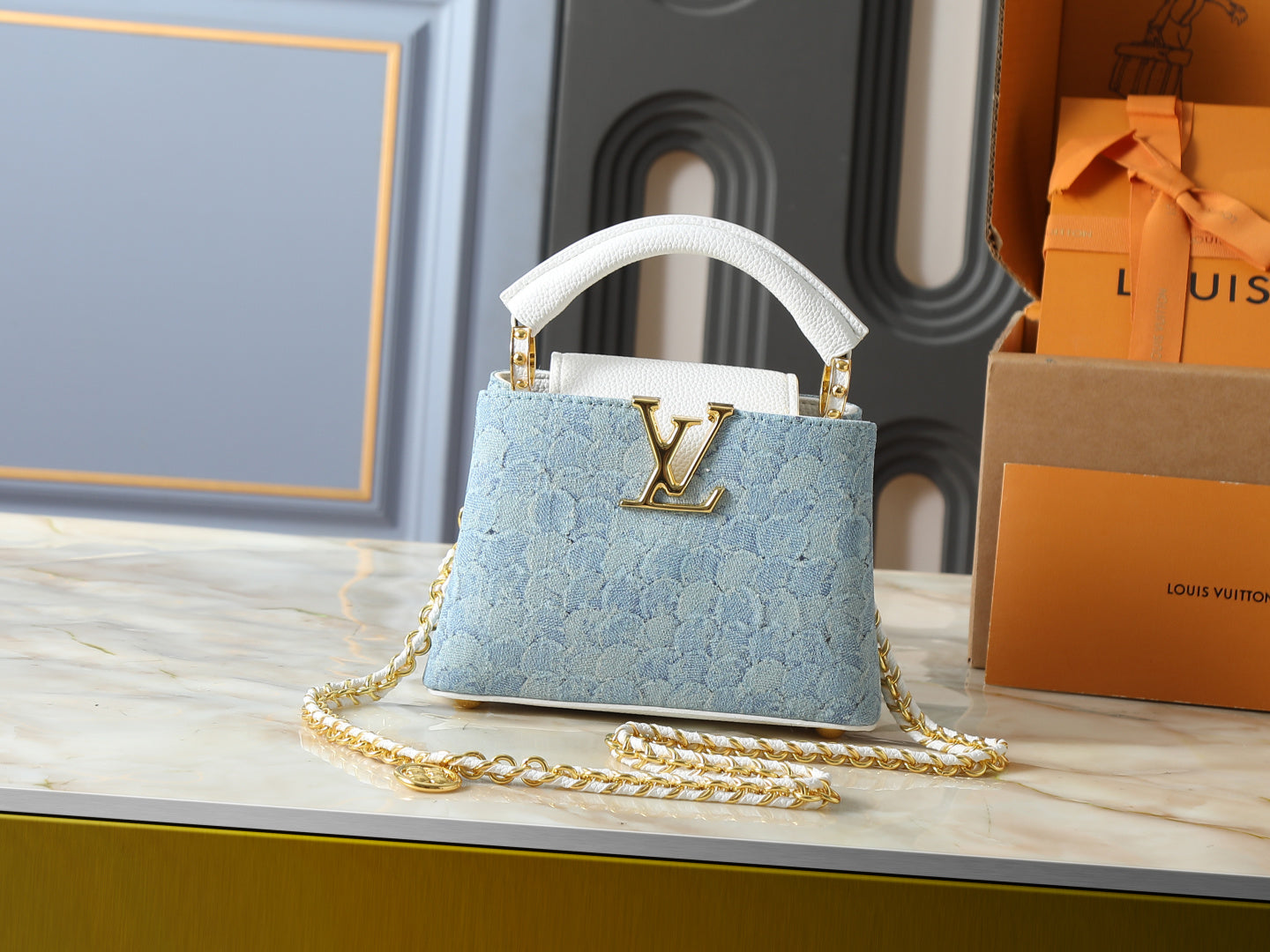 Capucines Blue Wshed Denim Handbag