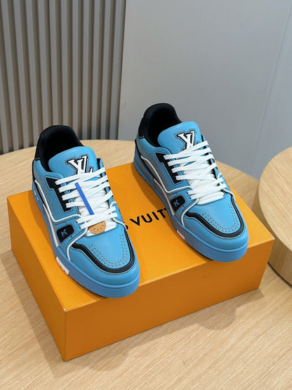 LV Trainer Sneaker In Teal Blue And Black Colorway