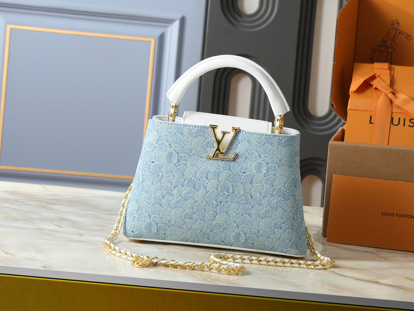 Capucines Blue Wshed Denim Handbag