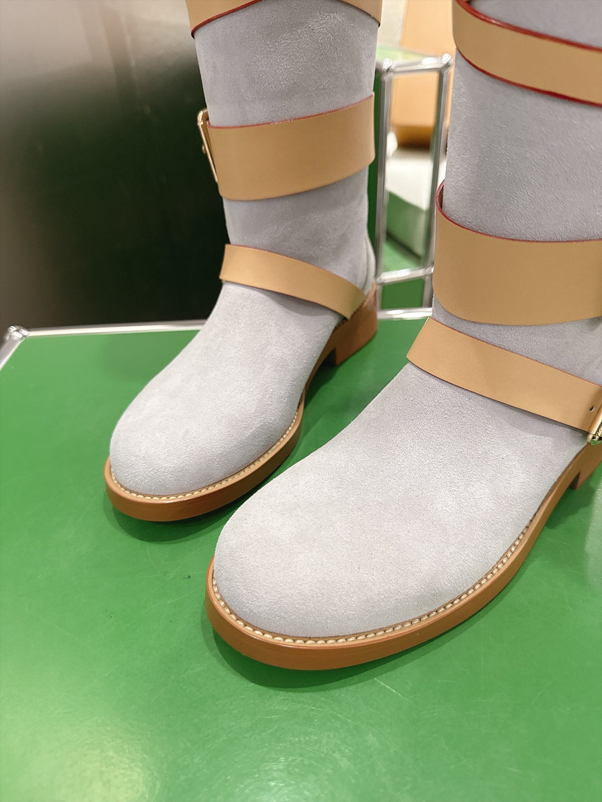 Amiral Flat Boots Featuring Soft Light Suede Calf Leather