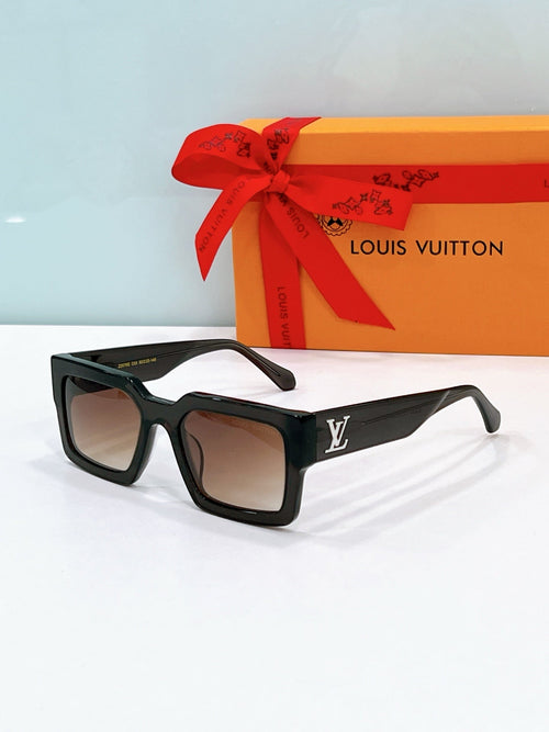 LV Square Sunglasses With Thick Black Frames And Silver-Tone Initials
