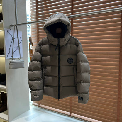 Khaki-Colored Goose Hooded Puffer Jacket