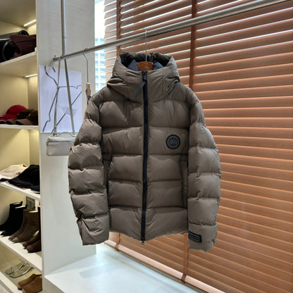 Khaki-Colored Goose Hooded Puffer Jacket