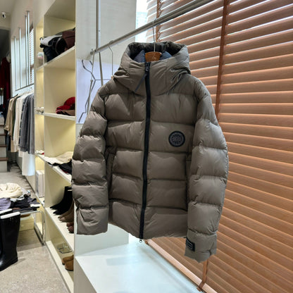 Khaki-Colored Goose Hooded Puffer Jacket