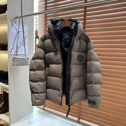 Khaki-Colored Goose Hooded Puffer Jacket