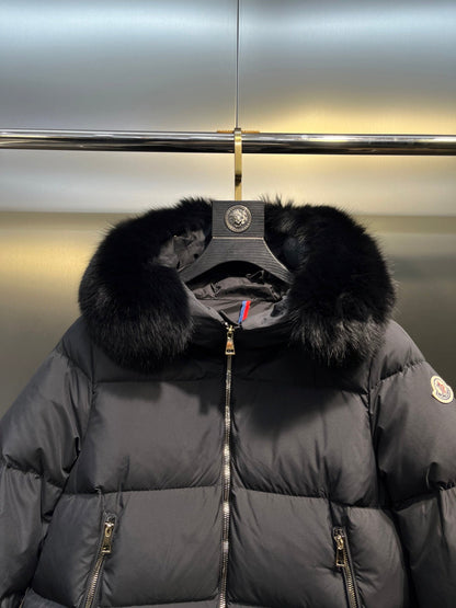Shearling-Trimmed Short Down Jacket In Black