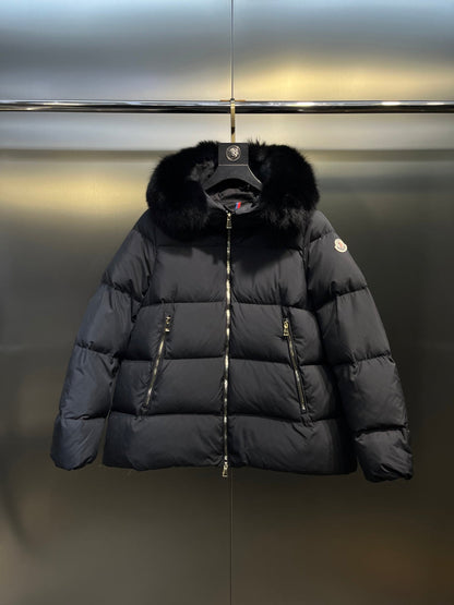 Shearling-Trimmed Short Down Jacket In Black