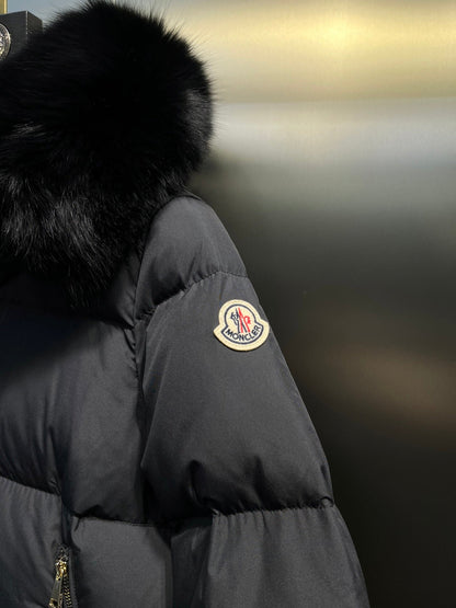Shearling-Trimmed Short Down Jacket In Black
