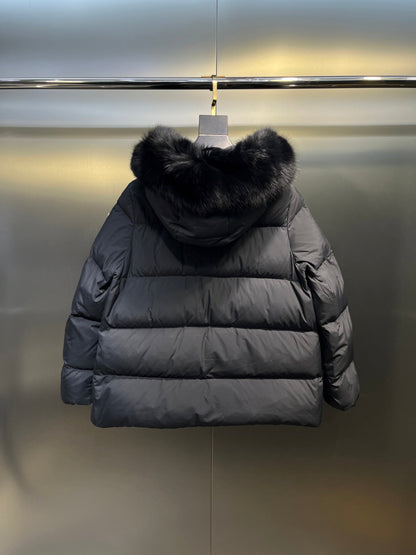 Shearling-Trimmed Short Down Jacket In Black