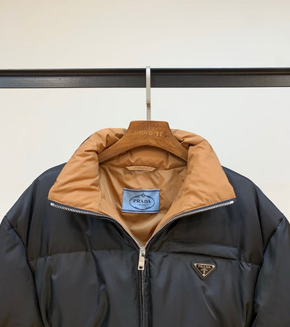 Re-Nylon Down Coat Belted Down Jacket In Black