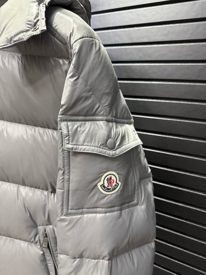 Gray Puffer Jacket Featuring Boudin Quilting And The Sleeve Logo Patch