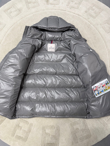 Gray Puffer Jacket Featuring Boudin Quilting And The Sleeve Logo Patch