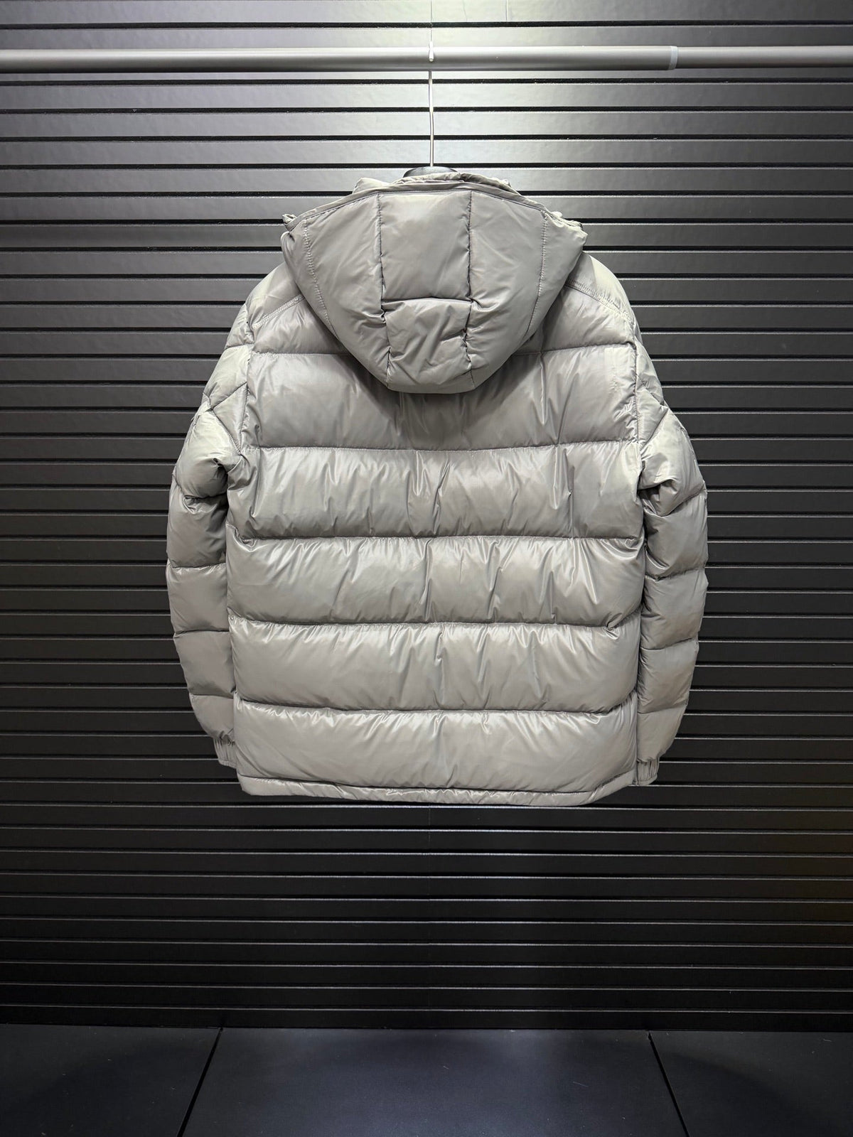 Gray Puffer Jacket Featuring Boudin Quilting And The Sleeve Logo Patch