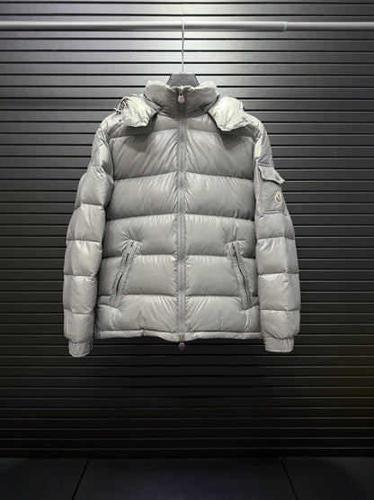 Gray Puffer Jacket Featuring Boudin Quilting And The Sleeve Logo Patch