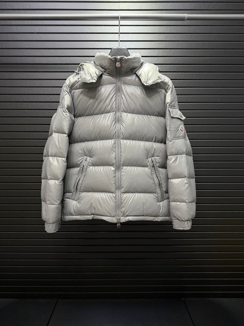 Gray Puffer Jacket Featuring Boudin Quilting And The Sleeve Logo Patch