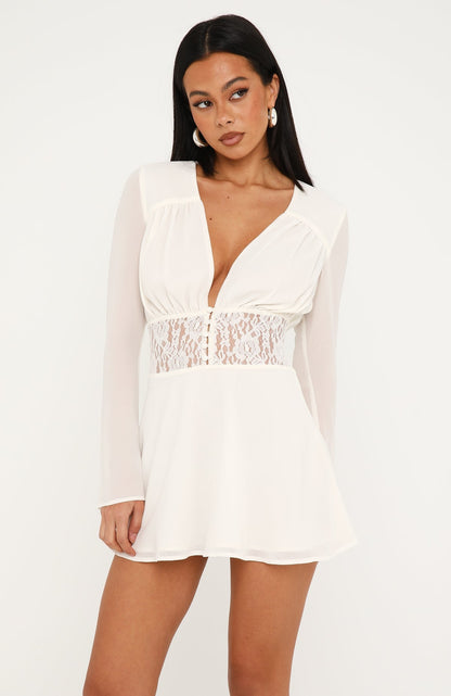 One And Only Long Sleeve Mini Dress Off White